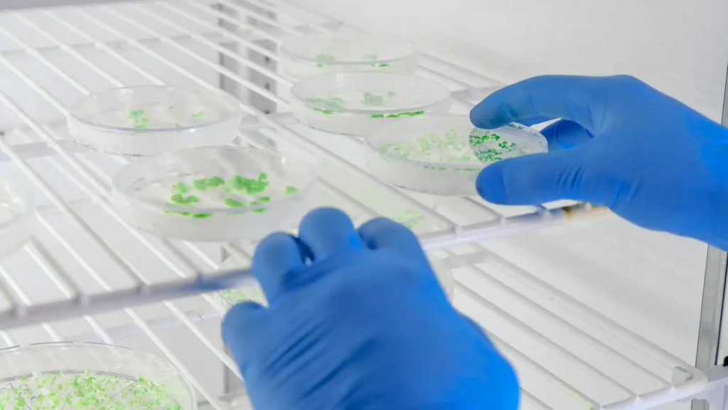 根据2025版药典微生物计数法的要求，实验员正将含有样本的培养皿放入培养箱中，以便在规定条件下培养菌落并进行准确计数。