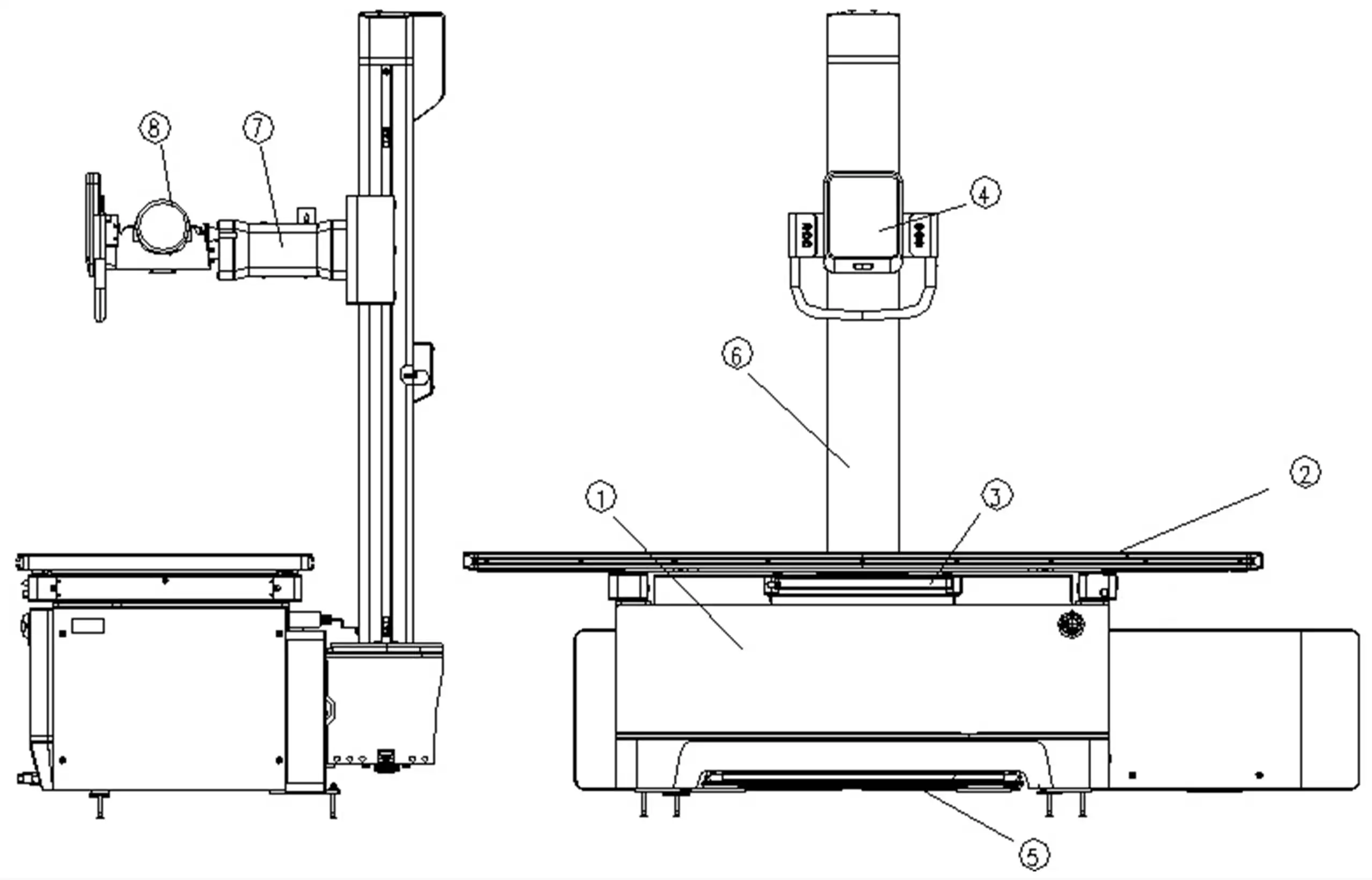 电动摄影平床注册 - 带X射线源组件支撑装置结构示意图