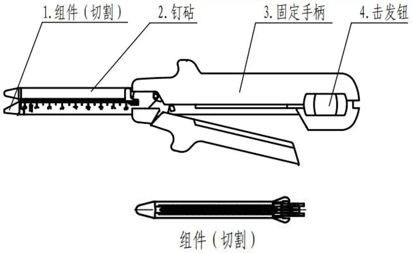 吻(缝)合器注册审查指导原则中的一次性使用直线型切割吻合器图示